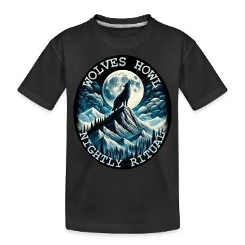 RITUEL NOCTURNE DE HURLEMENT DE LOUP AU CLAIR DE LUNE, NATURE SAUVAGE - T-shirt bio Premium Enfant - noir - Devant