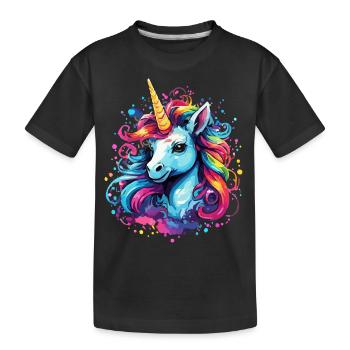 Einhorn bunt Regenbogen Pony Pferd - Kinder Premium Bio T-Shirt - Schwarz - Vorne