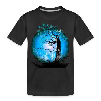 Baum Natur Hirsche Hirsch Waldtiere Wild Rehbock - Kinder Premium Bio T-Shirt - Schwarz - Vorne