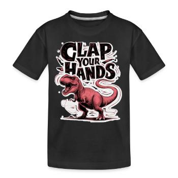Dinosaur - clapping hands - humor - Kids' Premium Organic T-Shirt - black - Front