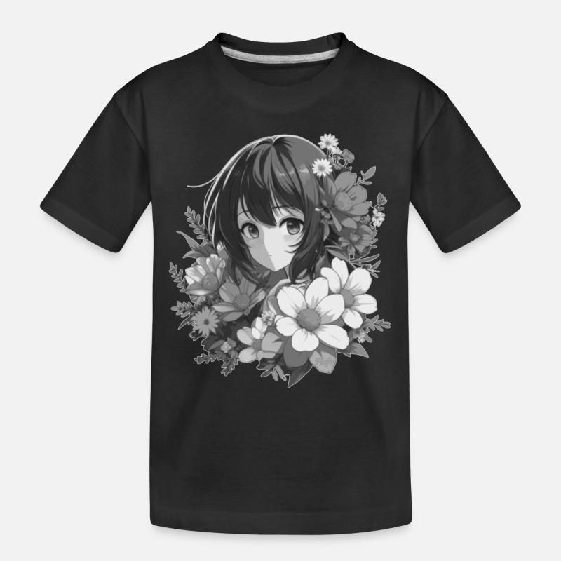 Fille aux fleurs 🌸 - 2 - T-shirt bio Premium Enfant - noir