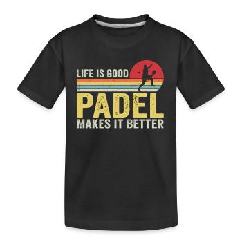 Das Leben ist gut Padel macht es besser - Kinder Premium Bio T-Shirt - Schwarz - Vorne
