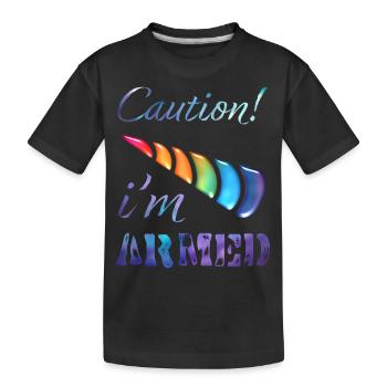 Prudence! Je suis une licorne armée - T-shirt bio Premium Enfant - noir - Devant