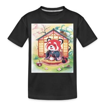 Roter Panda Tee Pose - Kinder Premium Bio T-Shirt - Schwarz - Vorne
