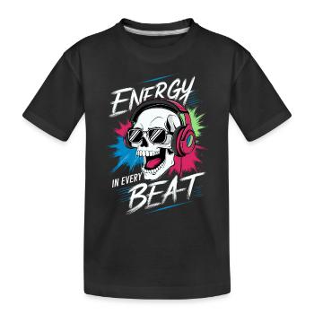 Totenkopf mit Kopfhörer - Energy in every beat - Kinder Premium Bio T-Shirt - Schwarz - Vorne
