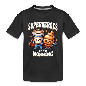 Cappuccino et croissants super-héros - T-shirt bio Premium Enfant - noir - Devant