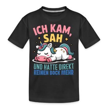 Ich hatte direkt keinen Bock mehr! Faules Einhorn - Kinder Premium Bio T-Shirt - Schwarz - Vorne