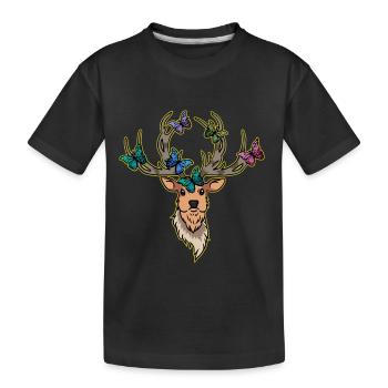 Cerf Papillons Cerf Tête Printemps - T-shirt bio Premium Enfant - noir - Devant