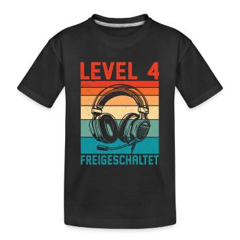 4th Birthday Boys Gamer Level 4 Unlocked - Kids' Premium Organic T-Shirt - black - Front