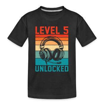 Child 5 years old Level 5 Unlocked, 5th Birthday - Kids' Premium Organic T-Shirt - black - Front
