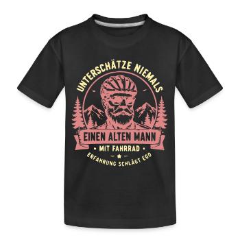 Unterschätze niemals alten Mann mit Fahrrad - Kinder Premium Bio T-Shirt - Schwarz - Vorne