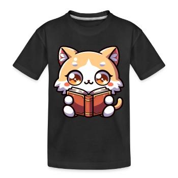 Katze liest Buch Kätzchen Bodysuit Druck - Kinder Premium Bio T-Shirt - Schwarz - Vorne