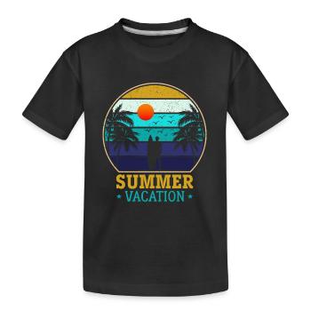 Retro Surfer Sommer Palmen Strand Sonne Urlaub - Kinder Premium Bio T-Shirt - Schwarz - Vorne