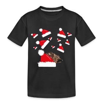 Igel mit Weihnachtsmützen in rot. - Kinder Premium Bio T-Shirt - Schwarz - Vorne