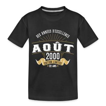 22 Ans Anniversaire Vintage Né(e) en Août 2000 - T-shirt bio Premium Enfant - noir - Devant