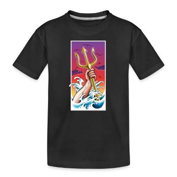 Poseidon Meeresgott unter Wasser mit Dreizack in der Hand - Kinder Premium Bio T-Shirt - Schwarz - Vorne