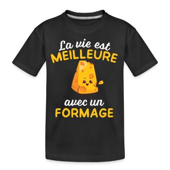 La Vie Est Meilleure Avec un fromage - T-shirt bio Premium Enfant - noir - Devant
