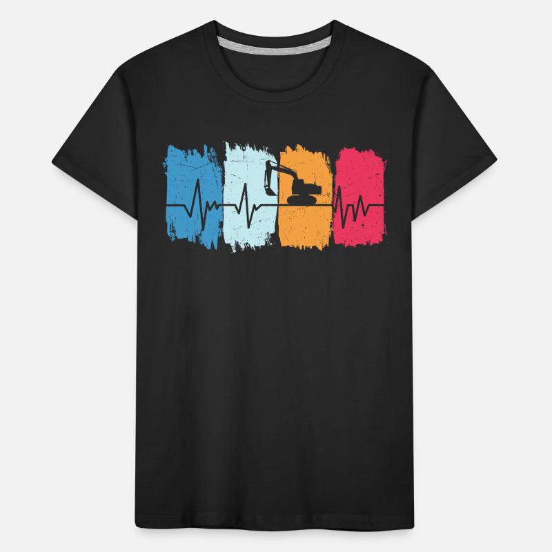 Excavator Retro Heartbeat Excavator Driver Construction Site Kids' Premium Organic T-Shirt