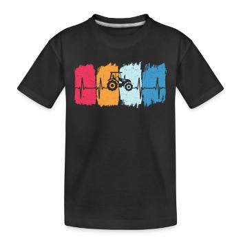 Retro traktor herzschlag trecker t-shirt landwirt - Kinder Premium Bio T-Shirt - Schwarz - Vorne