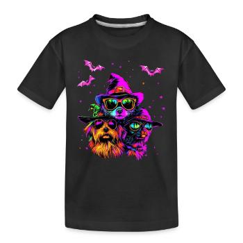 Halloween coole Hunde und Katze Brille, Neonfarbe - Kinder Premium Bio T-Shirt - Schwarz - Vorne
