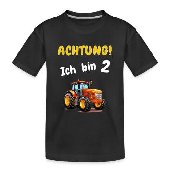 Achtung! Ich bin 2 Traktor Geburtstagsshirt - Kinder Premium Bio T-Shirt - Schwarz - Vorne