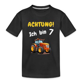 Achtung! Ich bin 7 Traktor Geburtstagsshirt 7 Jahr - Kinder Premium Bio T-Shirt - Schwarz - Vorne