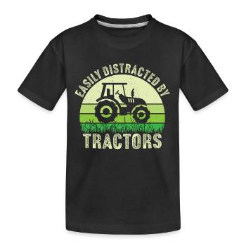 leicht von Traktoren abgelenkt - Kinder Premium Bio T-Shirt - Schwarz - Vorne
