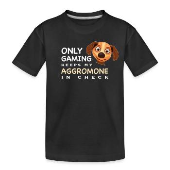 Lustig, Zocken hält Aggromone in Schach, Englisch - Kinder Premium Bio T-Shirt - Schwarz - Vorne