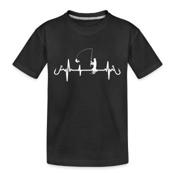 Angler Fischer Herzschlag Angeln - Kinder Premium Bio T-Shirt - Schwarz - Vorne