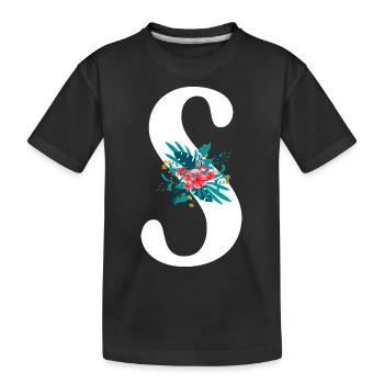lettre S fleuris - T-shirt bio Premium Enfant - noir - Devant