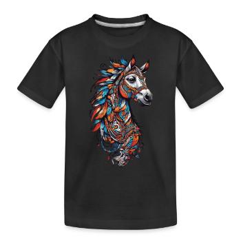 Spiritual Horse Feather Headdress Horse Design - Kids' Premium Organic T-Shirt - black - Front