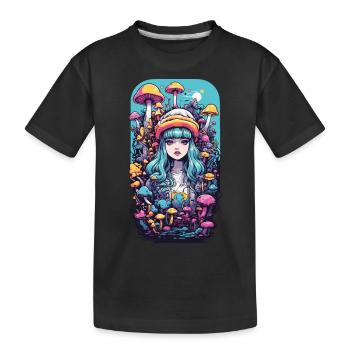 Festival Fantasie Psychedelic Goa Pilz Girl - Kinder Premium Bio T-Shirt - Schwarz - Vorne