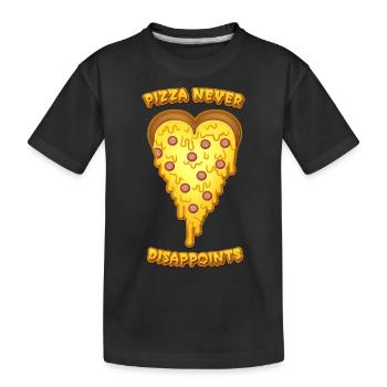 "Pizza Never Disappoints", Pizza Herz - Kinder Premium Bio T-Shirt - Schwarz - Vorne