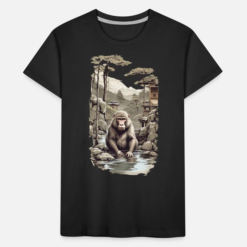 Singe japonais macaque ukiyo-e dans un design de source chaude T-shirt bio Premium Enfant