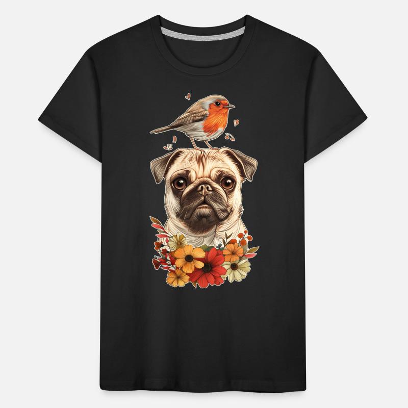 Mops mit Vogel Kinder Premium Bio T-Shirt