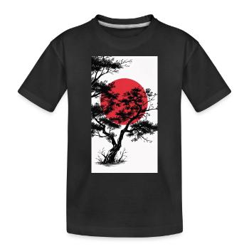 Manga-Style Dark Tree with Red Sun - Kids' Premium Organic T-Shirt - black - Front