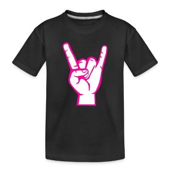 Hand mit Rock- Metal -Satan Symbol Pink - Kinder Premium Bio T-Shirt - Schwarz - Vorne