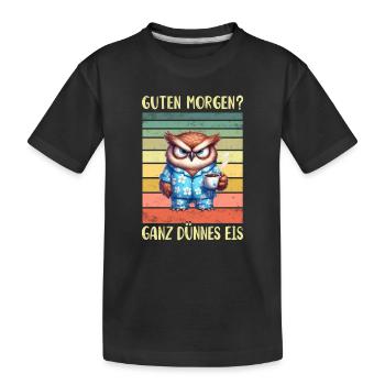Eule Morgenmuffel - Kinder Premium Bio T-Shirt - Schwarz - Vorne