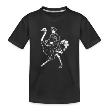 Polizist reitet auf einem lebhaften Strauß - Kinder Premium Bio T-Shirt - Schwarz - Vorne