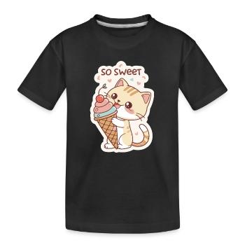 Gourmet cat and pastel cone - Kids' Premium Organic T-Shirt - black - Front