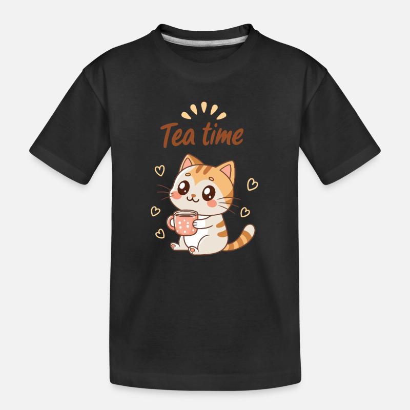 Mignon Chat Tea Time Douceur Cozy - T-shirt bio Premium Enfant - noir