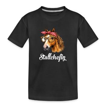 Stallchefin Pferd Stall lustig - Kinder Premium Bio T-Shirt - Schwarz - Vorne