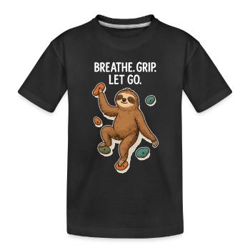 Zen Sloth: Grip Let Go Climbing - Kids' Premium Organic T-Shirt - black - Front