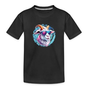 Cooler Ziegenbock mit Sonnenbrille auf Farbklecks - Kinder Premium Bio T-Shirt - Schwarz - Vorne