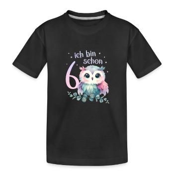 Geburtstag 6 Eule Sechster Geburtstag Mädchen 6 Ja - Kinder Premium Bio T-Shirt - Schwarz - Vorne