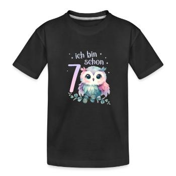 Geburtstag 7 Mädchen Eule Waldtiere Party 7 Jahre - Kinder Premium Bio T-Shirt - Schwarz - Vorne