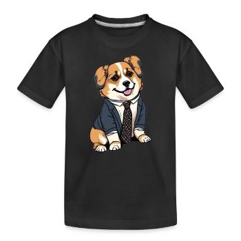 Chien avec costume et cravate au bureau Ordinateur portable - T-shirt bio Premium Enfant - noir - Devant