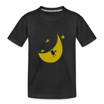 Squiti, the black cat, on the moon - Kids' Premium Organic T-Shirt - black - Front