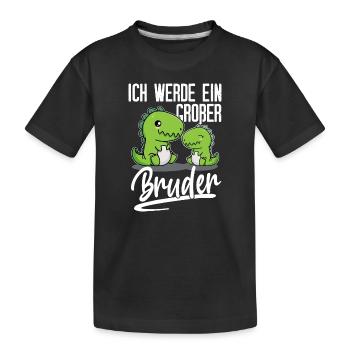 Dinosaurier Baby Schwanger Ich werde Großer Bruder - Kinder Premium Bio T-Shirt - Schwarz - Vorne