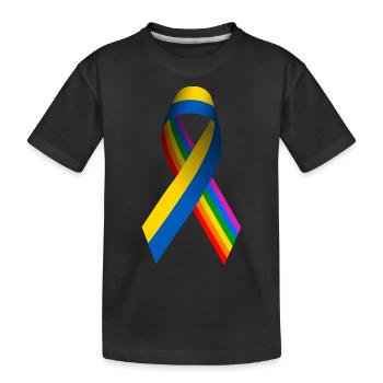 Ukrainische Friedensschleife mit Regenbogenfahne - Kinder Premium Bio T-Shirt - Schwarz - Vorne